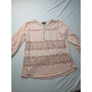 Spense Knits Western Blouse Women Small Pop Over Button Henley Long sleeve Boho